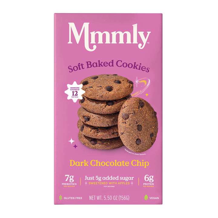 Mmmly Indulgent Classic Cookies Dark Chocolate flavor in clear, white background