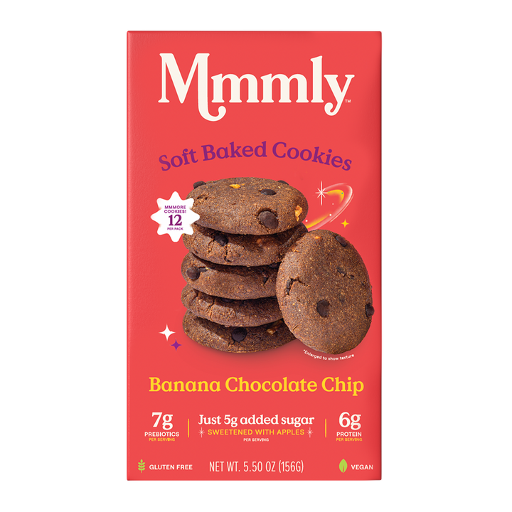 Mmmly Indulgent Classic Cookies Bannana Chocolate Chip flavor in clear, white background