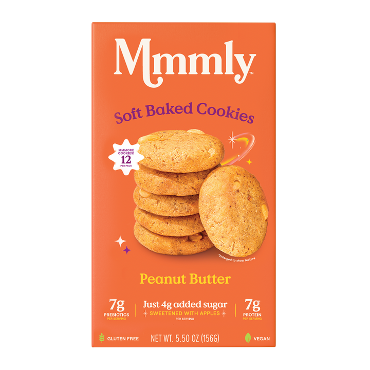 Mmmly Indulgent Classic Cookies Peanut Butter flavor in clear, white background