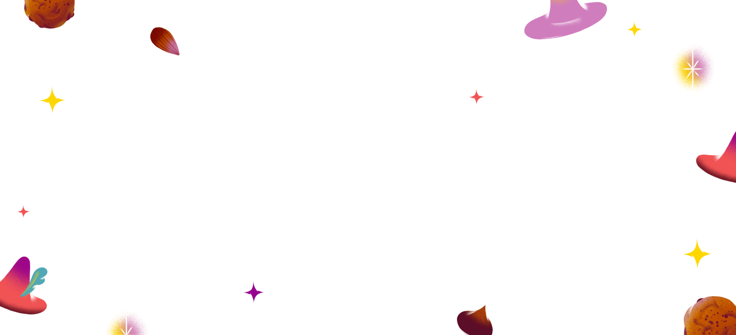 background image consisting of small hats, chocolates, and stars scattered all around the canvas