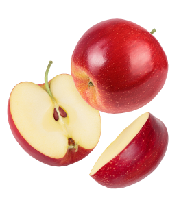 Photo of apples (whole and sliced) in white background